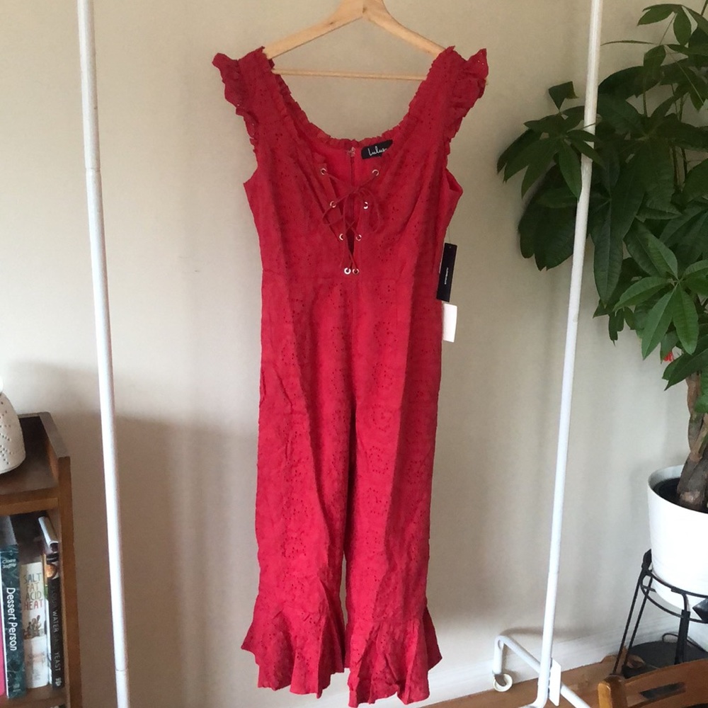 3/$20 Lace up front and lace jumpsuit with flare culottes